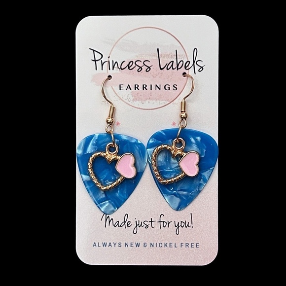 Hand Crafted Earrings Repurposed Guitar PicksI Double Heart You Pale Pink Hearts - Picture 6 of 8